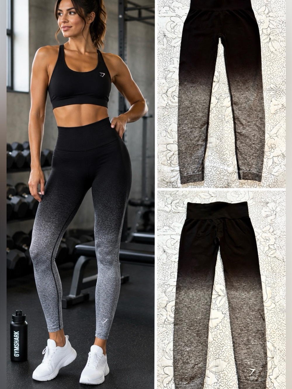 GYMSHARK Ombré Sculpting Workout Leggings Black to Gray Gradient Size Small💛
